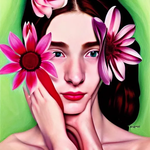 Image similar to happy teenage girl with flowers by georgia o'keeffe fantasy _ dramatic _ intricate _ elegant _ highly _ detailed _ digital _ painting _ artstation _ concept _ art _ smooth _ sharp _ focus _ illustration