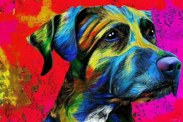 Prompt: a masterpiece painting of a dog portrait, in the style of artur bordalo, digital art, muted colors