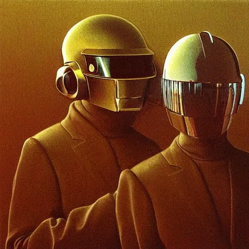 Prompt: album art beautiful portrait of daft punk, painted by zdzislaw beksinski