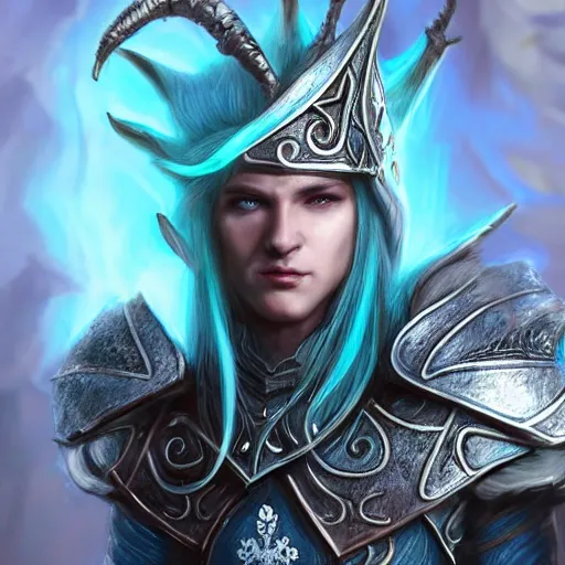 Image similar to handsome male snow elf in a turquoise cape and silver ornate armour, albino skin, elden ring, realistic, dnd character portrait, full body, dnd, rpg, lotr game design fanart by concept art, behance hd, artstation, deviantart, global illumination radiating a glowing aura global illumination ray tracing hdr render in unreal engine 5