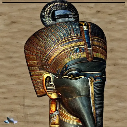 Prompt: the annunaki have returned to egypt with egyptian pharaoh head - dresses and breathing hoses that look like elephant trunks - alien - looking, futuristic, detailed, photo - realism