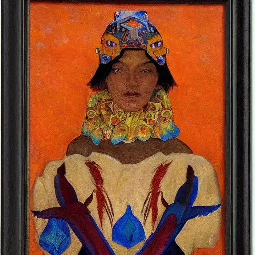 Image similar to the bone crown, by Annie Swynnerton and Nicholas Roerich and Diego Rivera, dark skin, elaborate costume, iridescent beetles, geometric ornament, rich color, dramatic cinematic lighting, smooth, sharp focus, extremely detailed