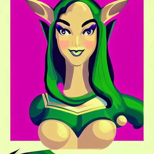 Image similar to retro poster of an elf woman, digital art