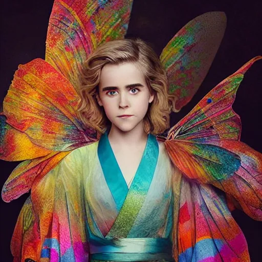 Prompt: stunning, breathtaking, awe - inspiring award - winning concept art of beautiful kiernan shipka as a faerie wearing a colorful kimono, extremely moody lighting