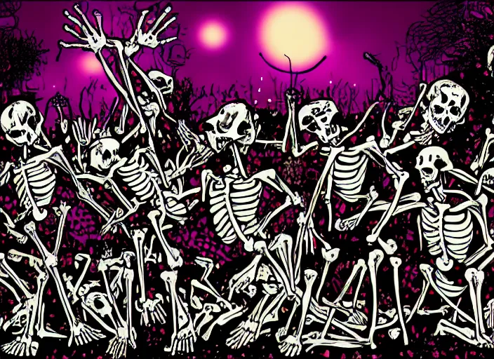 Prompt: skeleton rave in hell, digital art