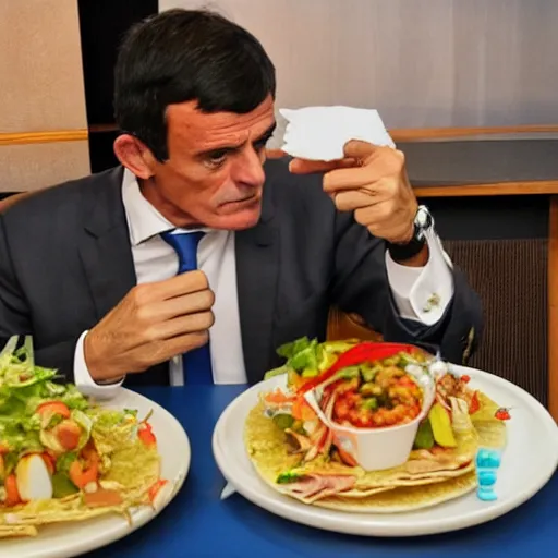 Prompt: Manuel Valls extremely detailed, eating a tacos