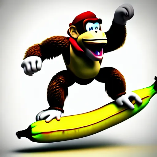 Image similar to Donkey Kong stepping on a banana, 3D render