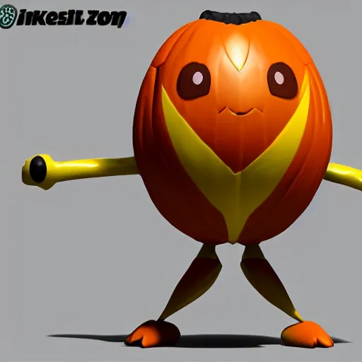 Image similar to A pokemon that looks like a beetle,The body is a large pumpkin,Trending on art station. Unreal engine.