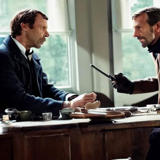 Image similar to sherlock holmes and gregory house having an argument