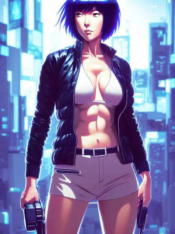 Image similar to a fullbody portrait of motoko kusanagi the major ghost in the shell : : stand alone complex, under repairs, maintenance : : by ilya kuvshinov, rossdraws, artgerm, sola digital arts, anti aliasing, raytracing : :