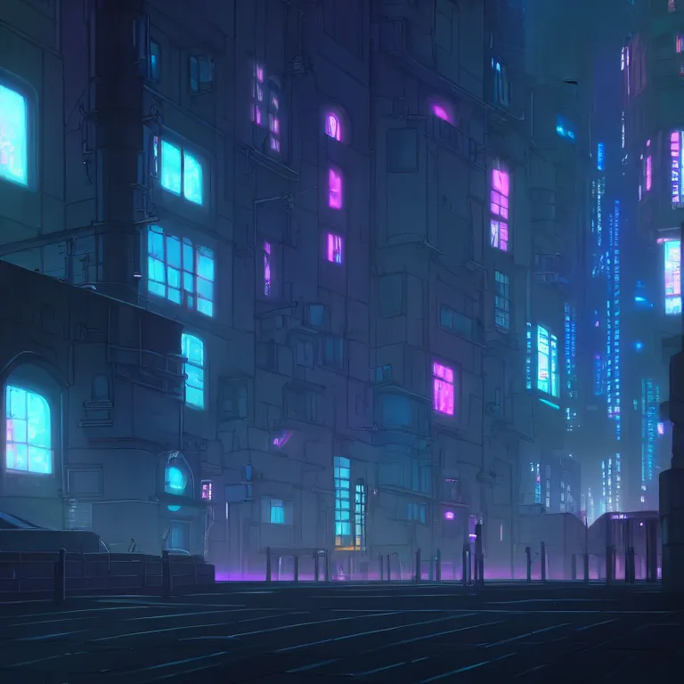 Image similar to city wall in the atmospheric cyberpunk anime film, gouache matte background painting, neon noir, at night with lights, by makoto shinkai, in the anime series ergo proxy, beautiful specular edge highlights and rim lighting