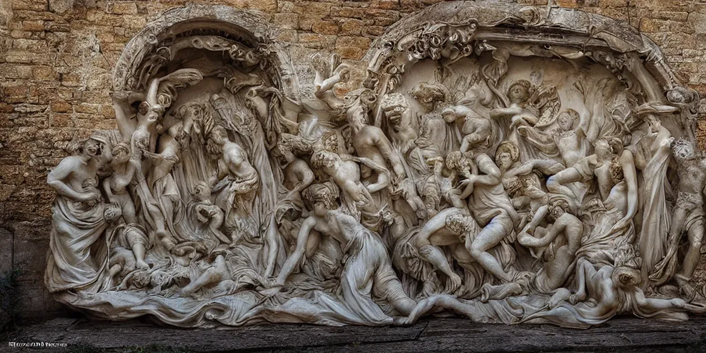 Image similar to Fontana delle Tette 1559-1560 glowpaint, rebirth symbolism, wide angle, cinematic atmosphere, elaborate, UV, Blacklight, highly detailed, dramatic lighting