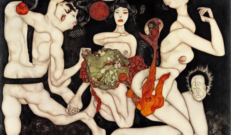 Image similar to original sin, gui, by mariko mori, egon schiele, tadanori yokoo, toshiko okanoue