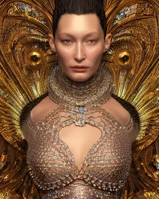 Image similar to a highly detailed metahuman 4 k close up render of an alien goddess bella hadid monument in iris van herpen dress schiaparelli in diamonds crystals swarovski and jewelry iridescent in style of alphonse mucha gustav klimt trending on artstation made in unreal engine 4