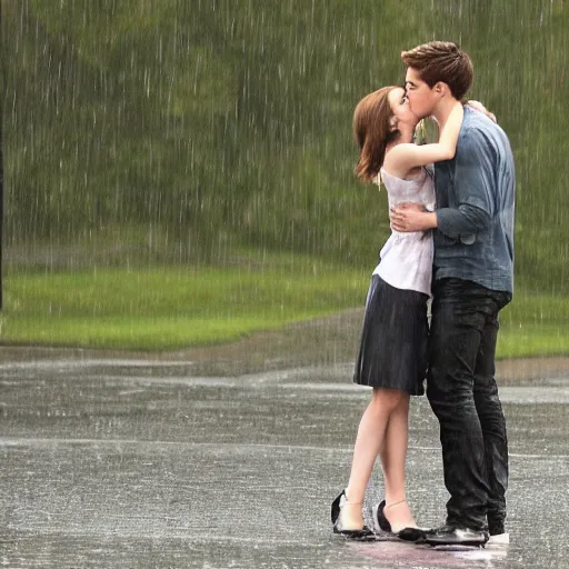 Image similar to still of emma watson kissing dean in the rain in supernatural