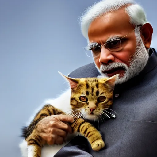 Prompt: narendra modi holding a cat in his arms, ani, sony a 7 r