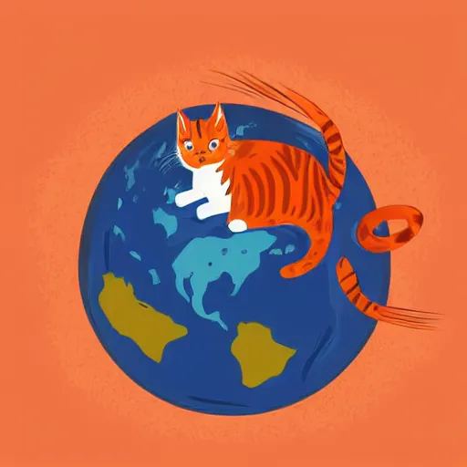 Prompt: A fuzzy orange cat sitting on planet earth, vector art, trending