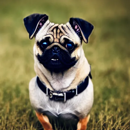 Image similar to A dog mixed with a pug and a dachshund. Long ears. Long nose.