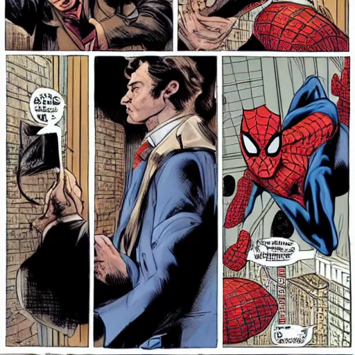 Image similar to spiderman as sherlock holmes, an film of sam raimi