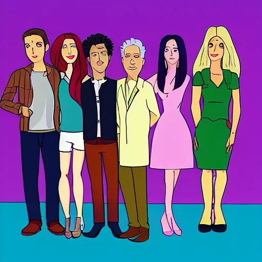 Image similar to the cast of friends on an episode of bojack horseman