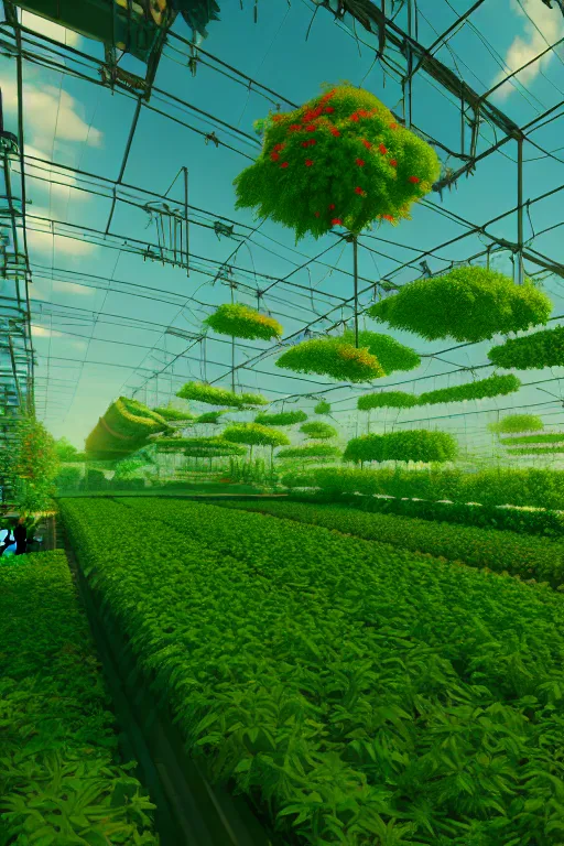 Image similar to vertical agriculture, solarpunk, studio ghibli, octane render, 4 k