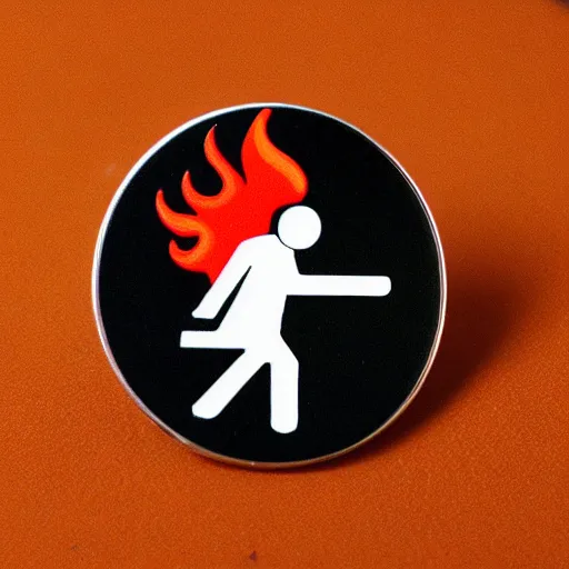 Image similar to simple yet detailed, pictogram fire warning flame enamel pin retro design
