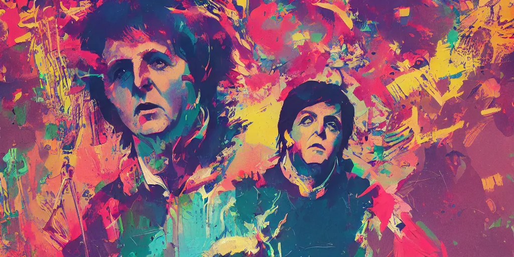 Image similar to paul mccartney 1 9 7 6, colorful, series of dreams, contrast, kim jung gi, greg rutkowski, zabrocki, karlkka, jayison devadas, trending on artstation, 8 k, ultra wide angle, zenith view, pincushion lens effect