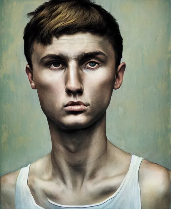 Image similar to heroic portrait of a young ukrainian man. art by denys tsiperko and bogdan rezunenko, hyperrealism