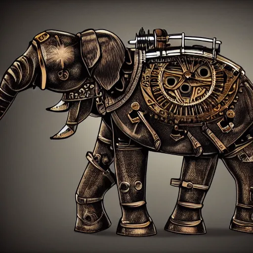 Prompt: a steampunk robotic elephant, dark background, super - detailed,