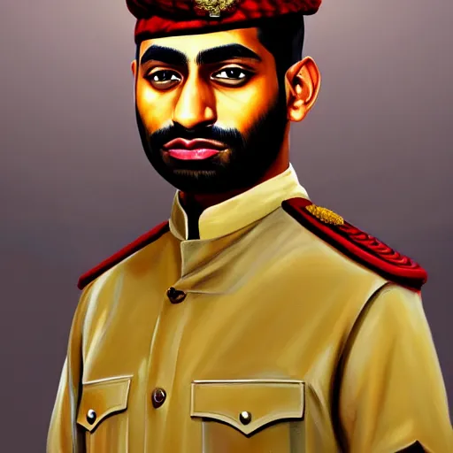 Prompt: a painting of a brown men standing in khakhi uniform, hyperrealistic faces, detailed digital art, aesthetic!, trending on artstation