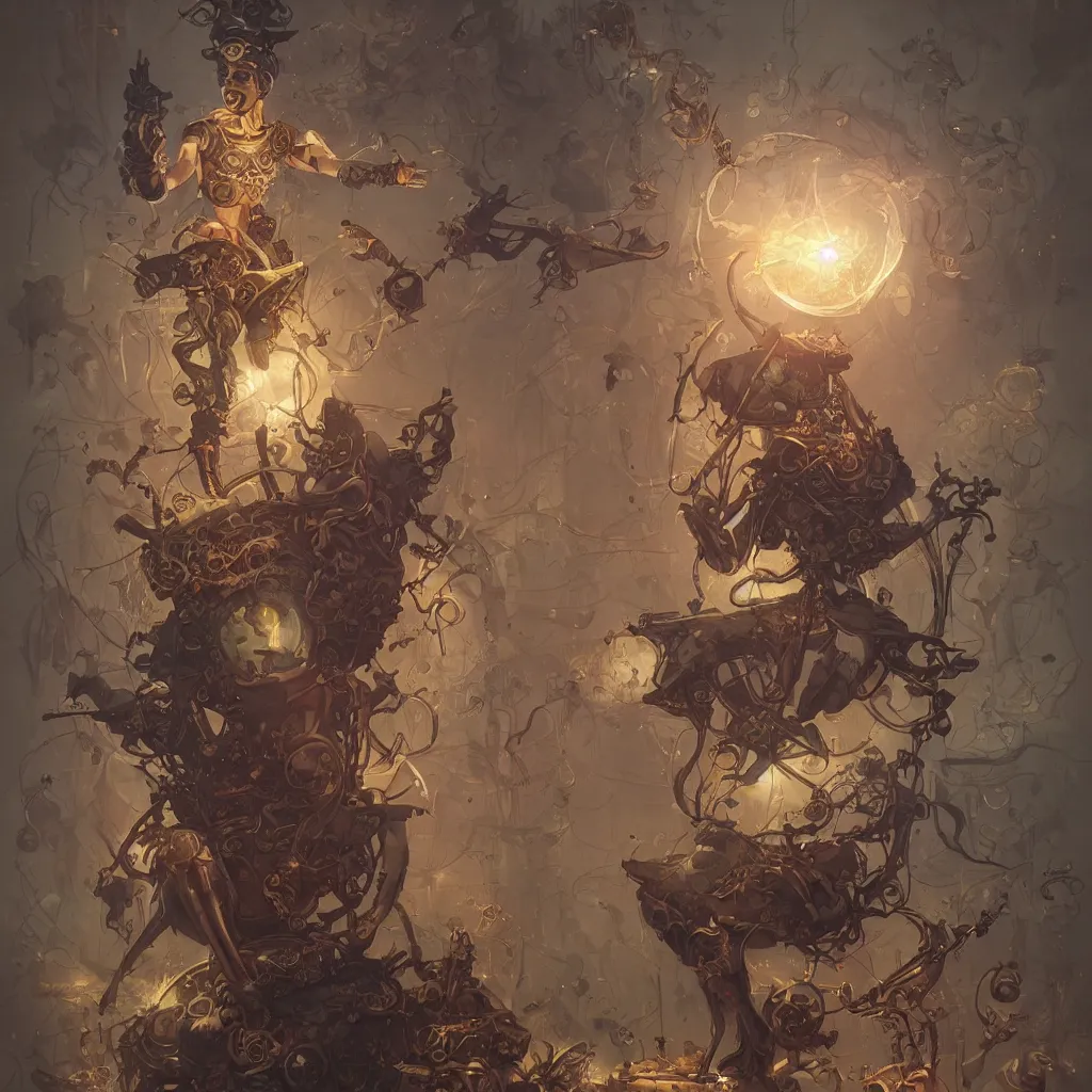 Prompt: tarot the fool ， steampunk by peter mohrbacher and dan mumford and nekro, cgsociety, volumetric light, 3 d render