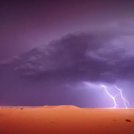 Image similar to cinematic wide shot of a lightning storm within a sandstorm, in the Egyptian desert, Great Pyramid of Giza, sense of awe, photoreal, establishing shot, cinematic composition, matte painting, artstation,