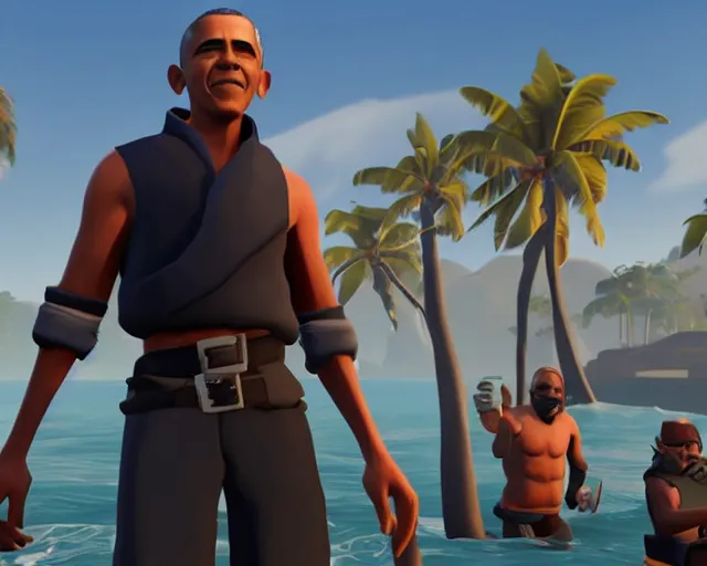 Image similar to a screenshot of Barack Obama in Sea of Thieves (2018)