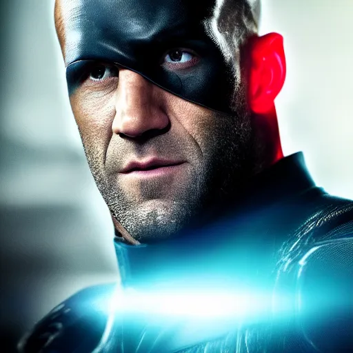 Image similar to Jason Statham As a superhero 4K detail