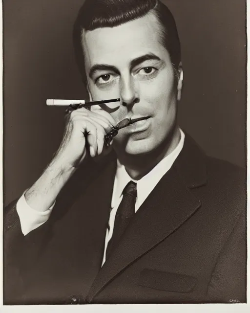 Image similar to a portrait of a clean shaven subgenius with tobacco pipe photograph by george hurrel