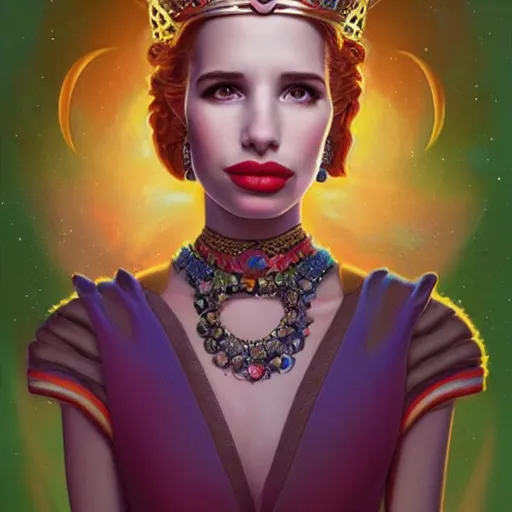 Prompt: cosmic portrait of Emma Roberts as queen, Pixar style, by Tristan Eaton Stanley Artgerm and Tom Bagshaw.