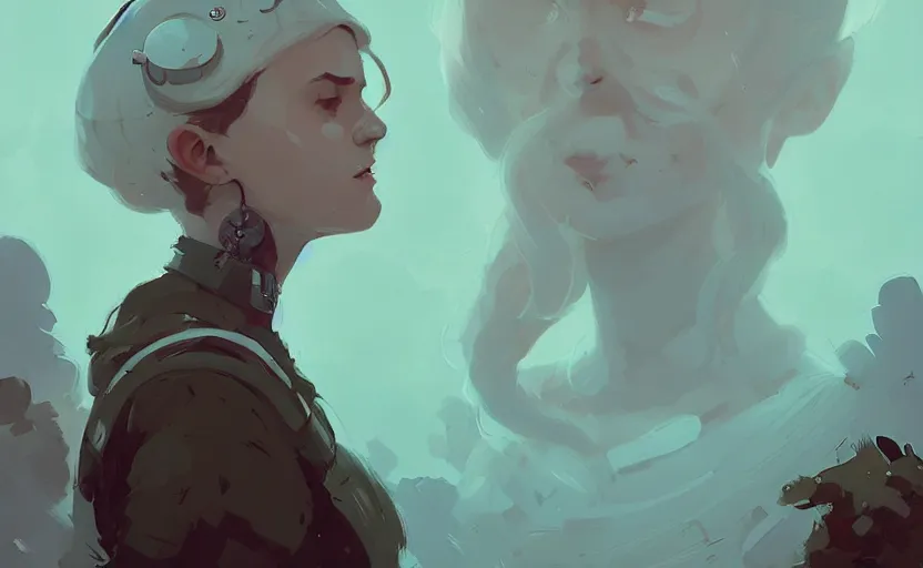 Prompt: portrait of celtic naturepunk woman by atey ghailan, by greg rutkowski, by simon stalenhag, by greg tocchini, by james gilleard, by joe fenton, by kaethe butcher dynamic lighting, gradient light blue, brown, blonde cream and white color scheme, grunge aesthetic