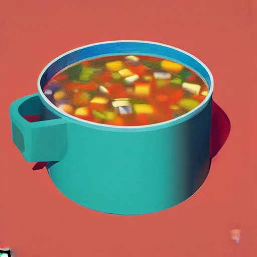 Prompt: In this computer art, the artist has used a photo-realist style to depict a can of soup. The can is placed on a plain background, and the artist has used bright, primary colors to create a striking image. The computer art is both realistic and abstract by Ramon Casas, by Louise Dahl-Wolfe bleak