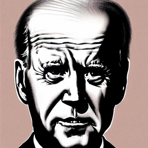 Prompt: : biden looking sad, political cartoon, style of Ralph Steadman