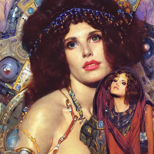 Image similar to portrait of a beautiful goddess, painted by jack kirby, lawrence alma tadema, norman rockwell, greg staples, wayne barlow, jacob collins, tom lovell, frank schoonover, neville page