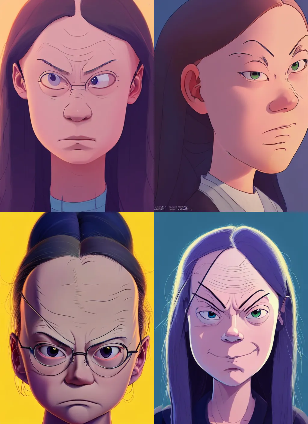 Prompt: centered!! macro head portrait of angry! furious mad disgusted queen greta thunberg, artstation, detailed cartoon, elegant, digital painting, concept art, smooth, sharp focus, illustration, ghibli, makoto shinkai, don bluth, fujita goro, jean giraud, akihiko yoshida, tom whalen 8 k