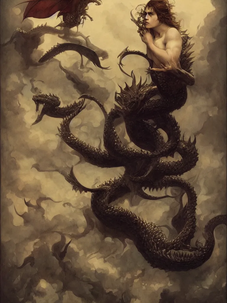 Prompt: iSymmetrical Tableau Portrait of the Prince of Dragons, by Tom Bagshaw and Ciruelo Cabral and N.C. Wyeth