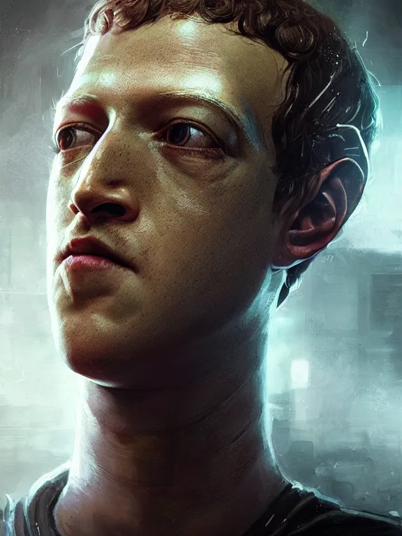 Image similar to portrait of a mark zuckerberg as an android from alien isolation, art by ryo shiotani and greg rutkowski, intricate, beautiful, cute, cinematic lighting, vintage art by serge ivanoff, high resolution, very detailed