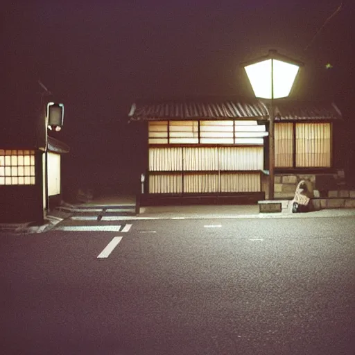 Prompt: a rural japan summer night, photograph taken with a pentax and portra 800
