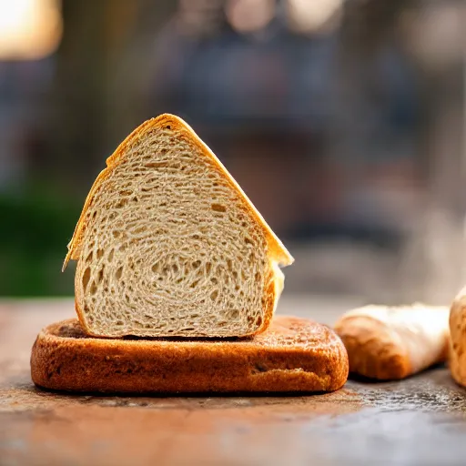 Prompt: a photo of a fort made entirely out of bread, 4k, bokeh