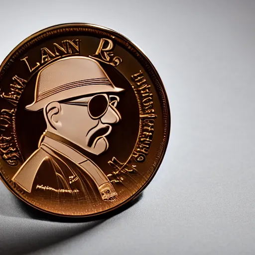 Image similar to A photograph of a chocolate coin that is engraved with a portrait of leon redbone, highly detailed, close-up product photo, depth of field, sharp focus