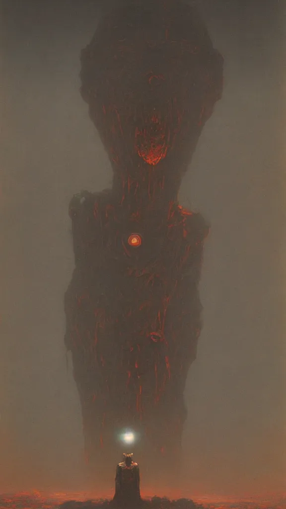 Prompt: giants angry robot, glowing light, beksinski, dark, horror, high resolution, 8 k, highly detailed, lumen reflection
