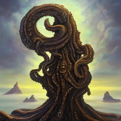 Image similar to a continent in the shape of a lovecraftian old god painting. oil on canvas. award winning. dramatic. trending on artstation 8 k