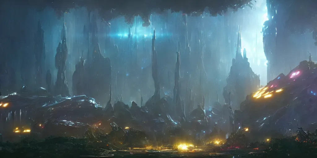 Prompt: an environmental concept art of guardians of the galaxy, environmental light, cinematic by francis tneh