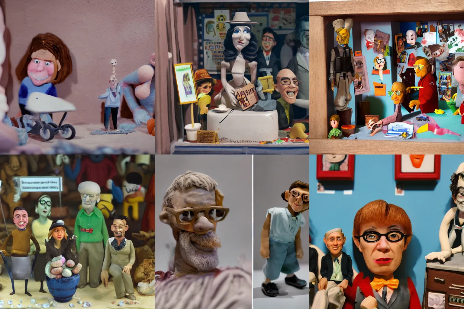 Prompt: claymation exhibit diorama, closeup of caricature person, kodak portra, nineties photography